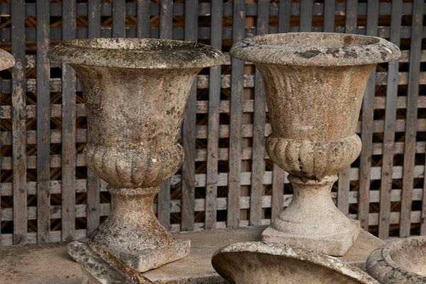 Set of Six Classical French Cast Stone Urns by Grandon Frères