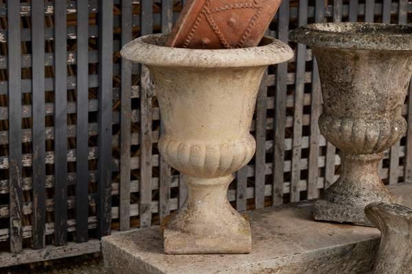 Set of Six Classical French Cast Stone Urns by Grandon Frères