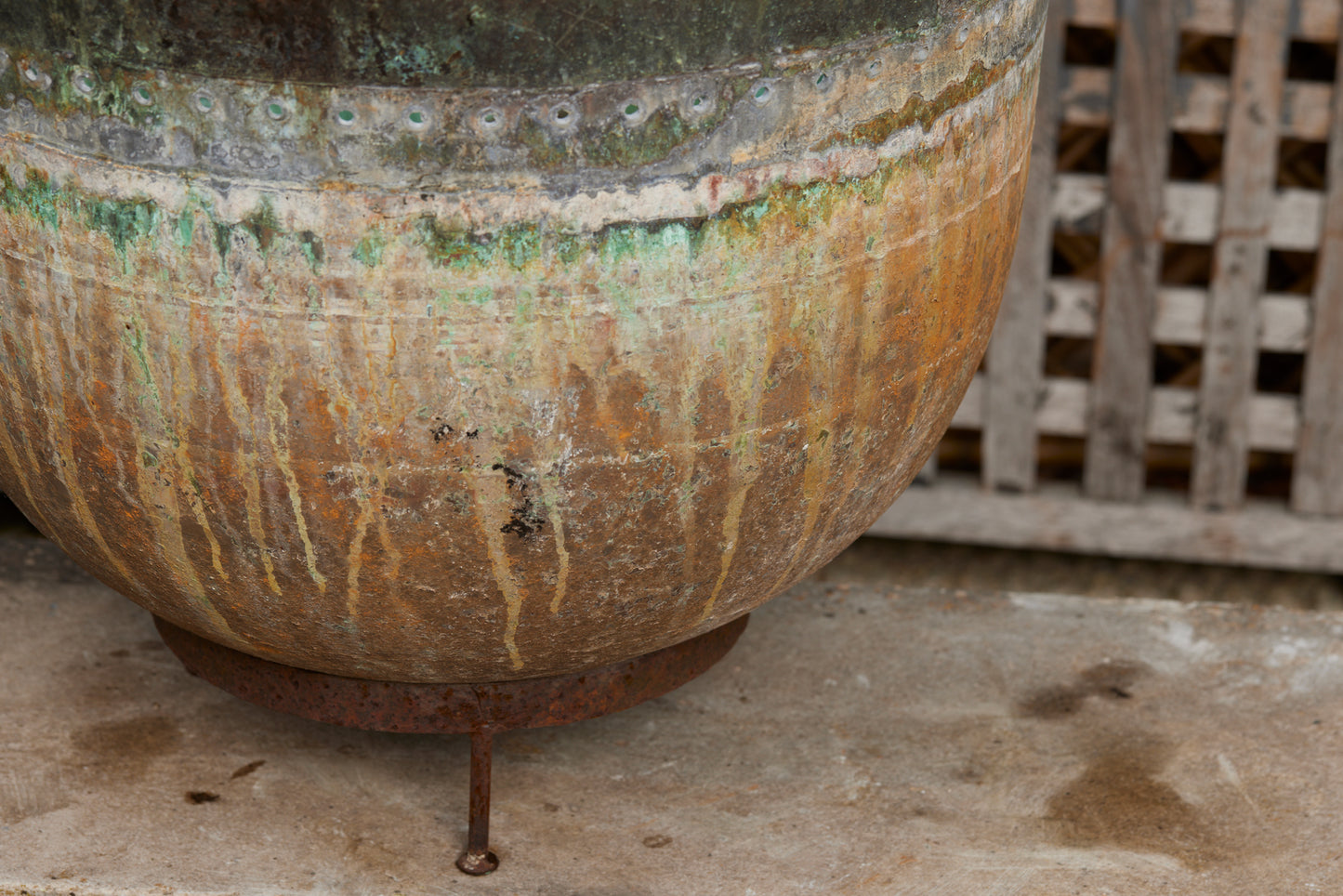 Late 19th Century French Industrial Cooking Vessel on Iron Stand