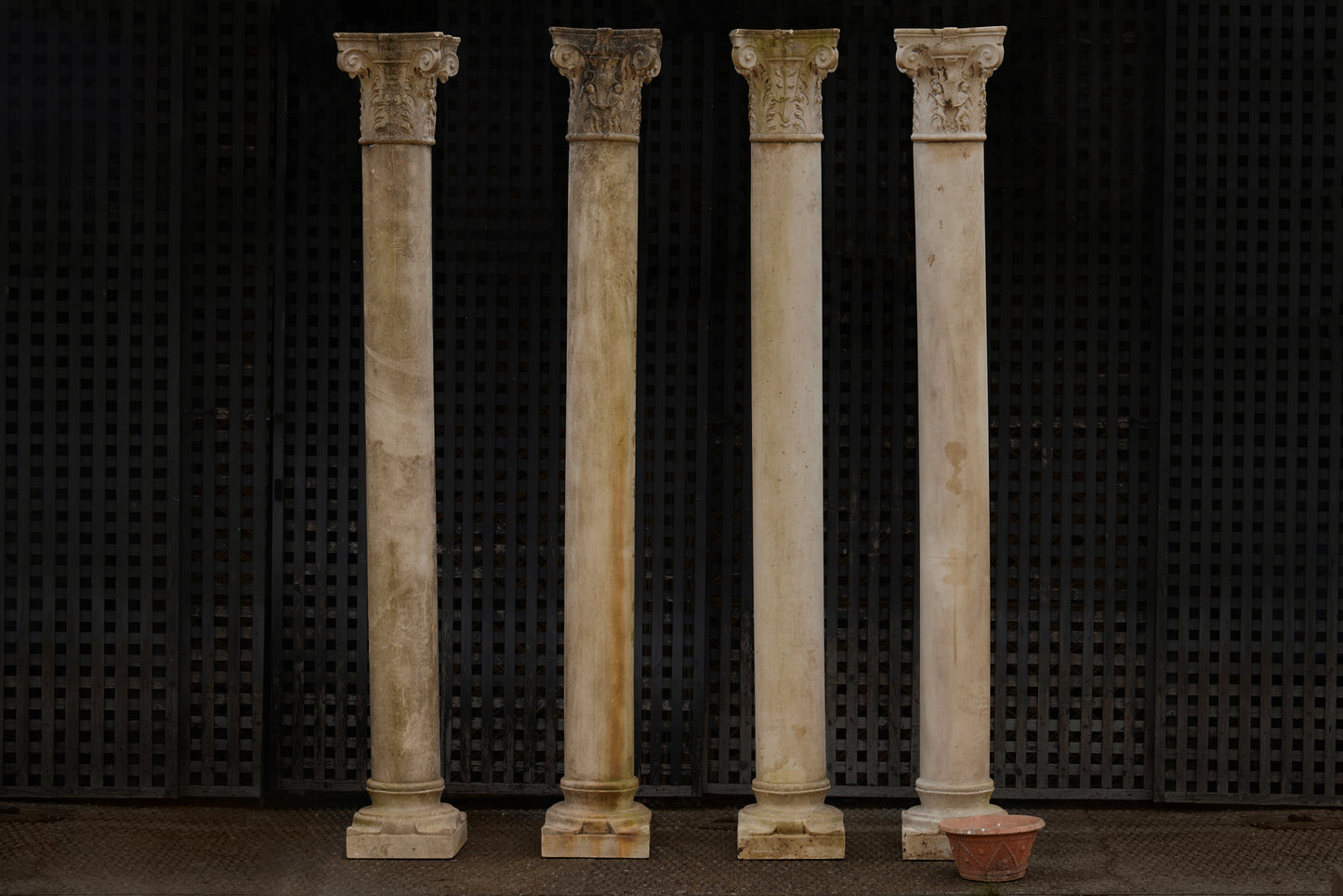 Set of Four Cast Fiberglass Neoclassical French Columns with Stylized Corinthian Capitals