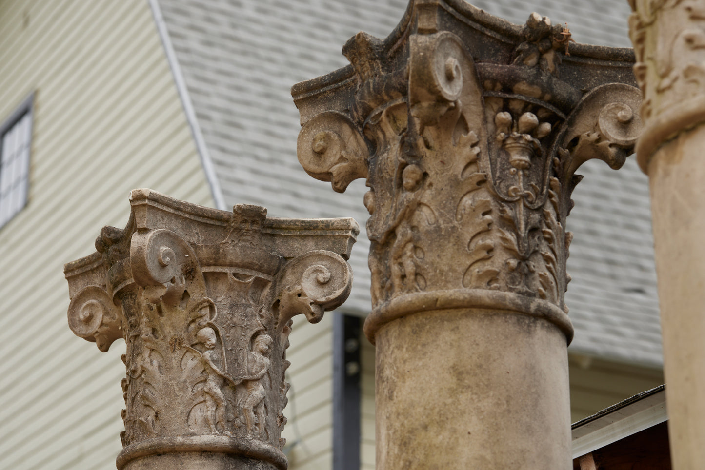 Set of Four Cast Fiberglass Neoclassical French Columns with Stylized Corinthian Capitals
