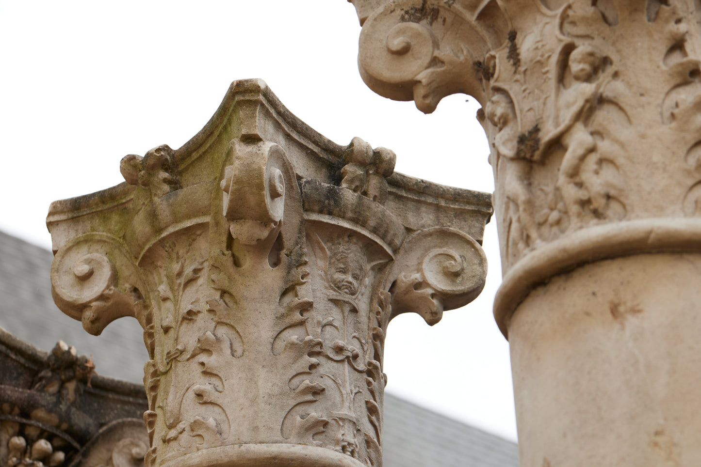 Set of Four Cast Fiberglass Neoclassical French Columns with Stylized Corinthian Capitals