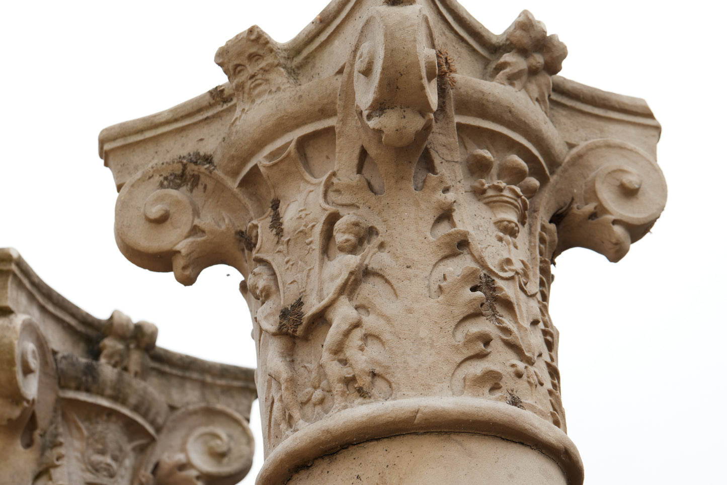 Set of Four Cast Fiberglass Neoclassical French Columns with Stylized Corinthian Capitals
