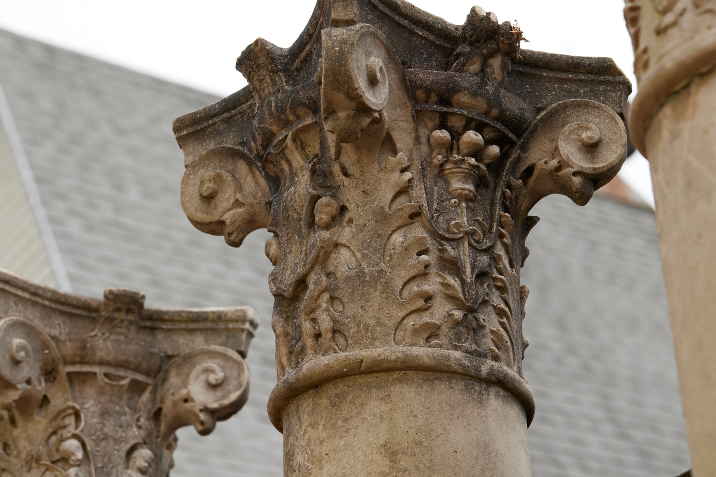 Set of Four Cast Fiberglass Neoclassical French Columns with Stylized Corinthian Capitals
