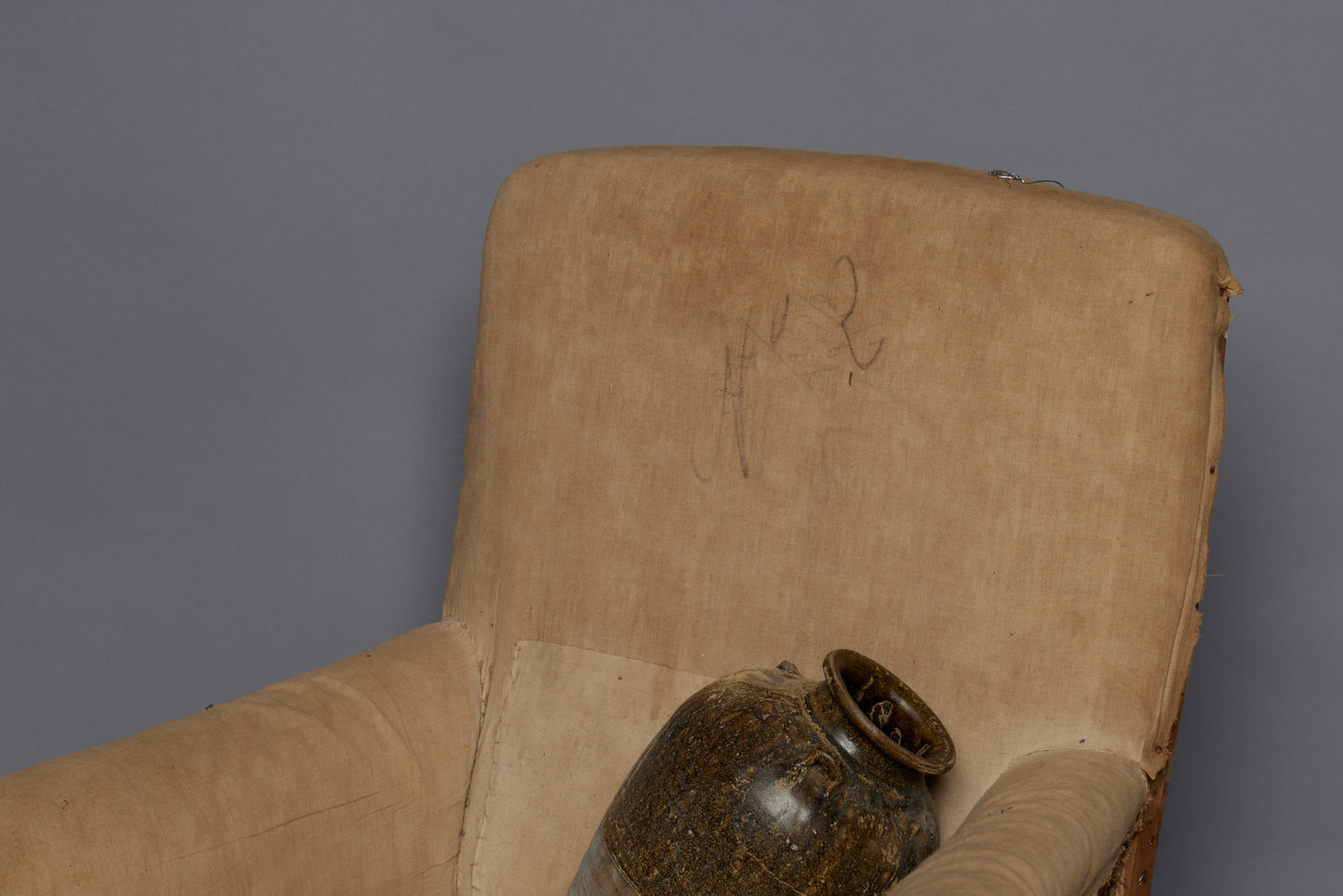 Pair of Edwardian Upholstered Armchairs with Slightly Flared Arms & Rounded Shoulders