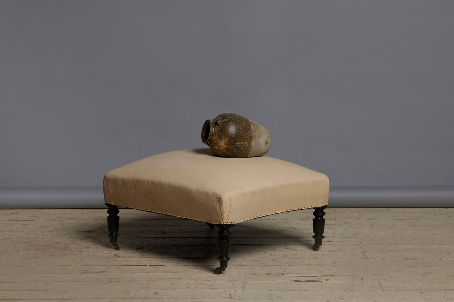 19th Century French Shaped Ottoman with Turned & Ebonized Legs