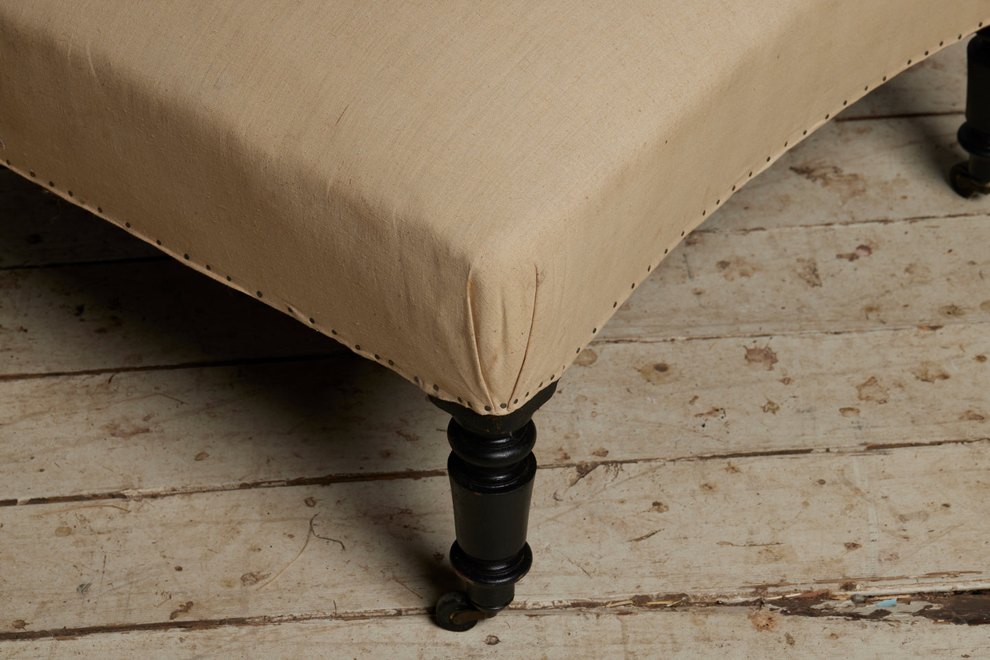 19th Century French Shaped Ottoman with Turned & Ebonized Legs