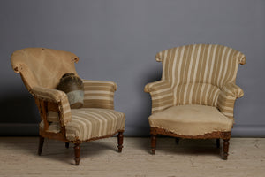 Pair of Small Edwardian Upholstered Chairs with Shaped Back & Turned Legs