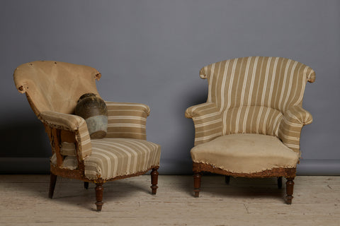 Pair of Small Edwardian Upholstered Chairs with Shaped Back & Turned Legs
