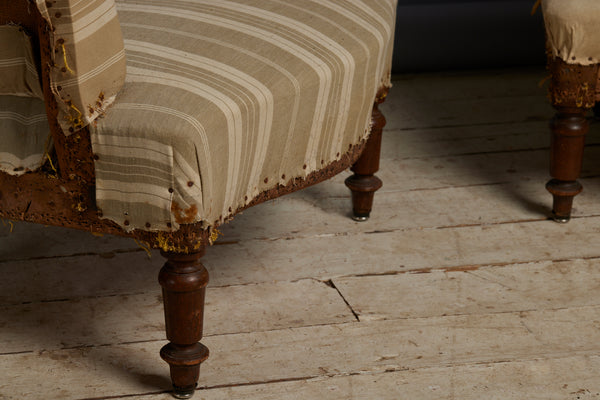 Pair of Small Edwardian Upholstered Chairs with Shaped Back & Turned Legs