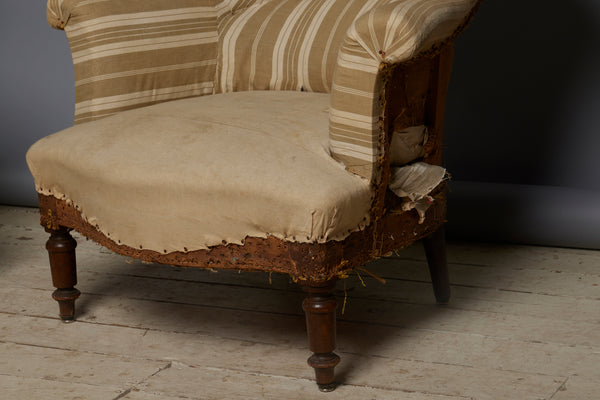 Pair of Small Edwardian Upholstered Chairs with Shaped Back & Turned Legs