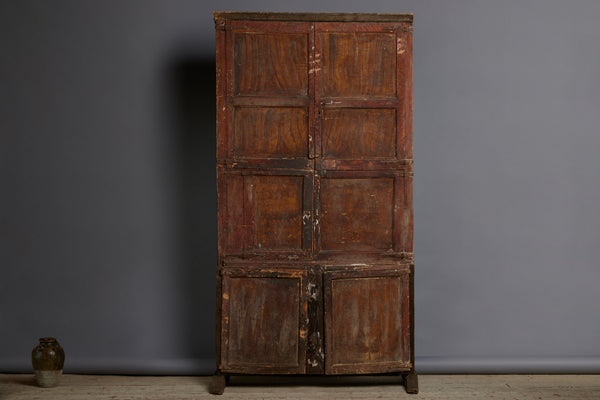 17th Century Spanish 6 Door Monastery Cabinet on Shoe Feet with Faux Bois Painted Finish