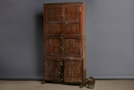 17th Century Spanish 6 Door Monastery Cabinet on Shoe Feet with Faux Bois Painted Finish