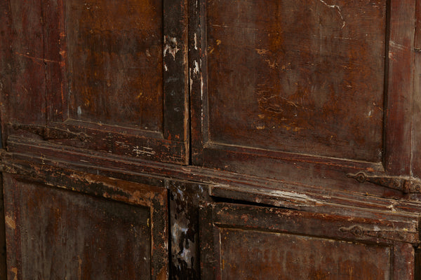 17th Century Spanish 6 Door Monastery Cabinet on Shoe Feet with Faux Bois Painted Finish
