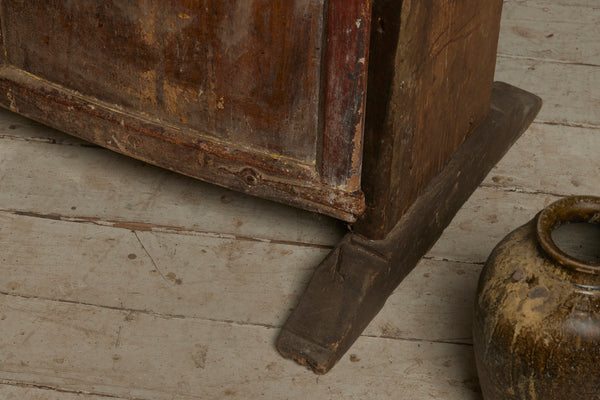 17th Century Spanish 6 Door Monastery Cabinet on Shoe Feet with Faux Bois Painted Finish