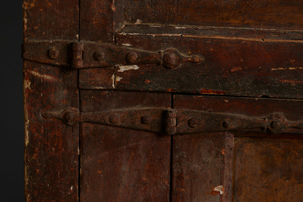 17th Century Spanish 6 Door Monastery Cabinet on Shoe Feet with Faux Bois Painted Finish