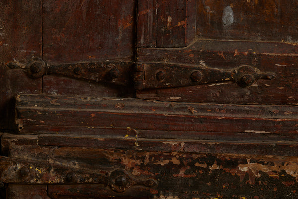 17th Century Spanish 6 Door Monastery Cabinet on Shoe Feet with Faux Bois Painted Finish