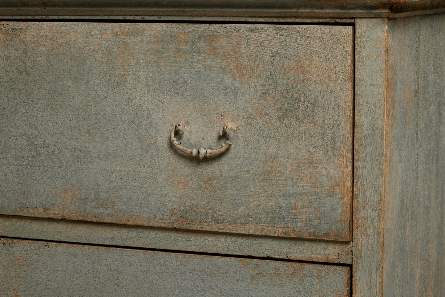 18th Century 2 Drawer Simple French Chest with Old Blue Grey Buttermilk Paint