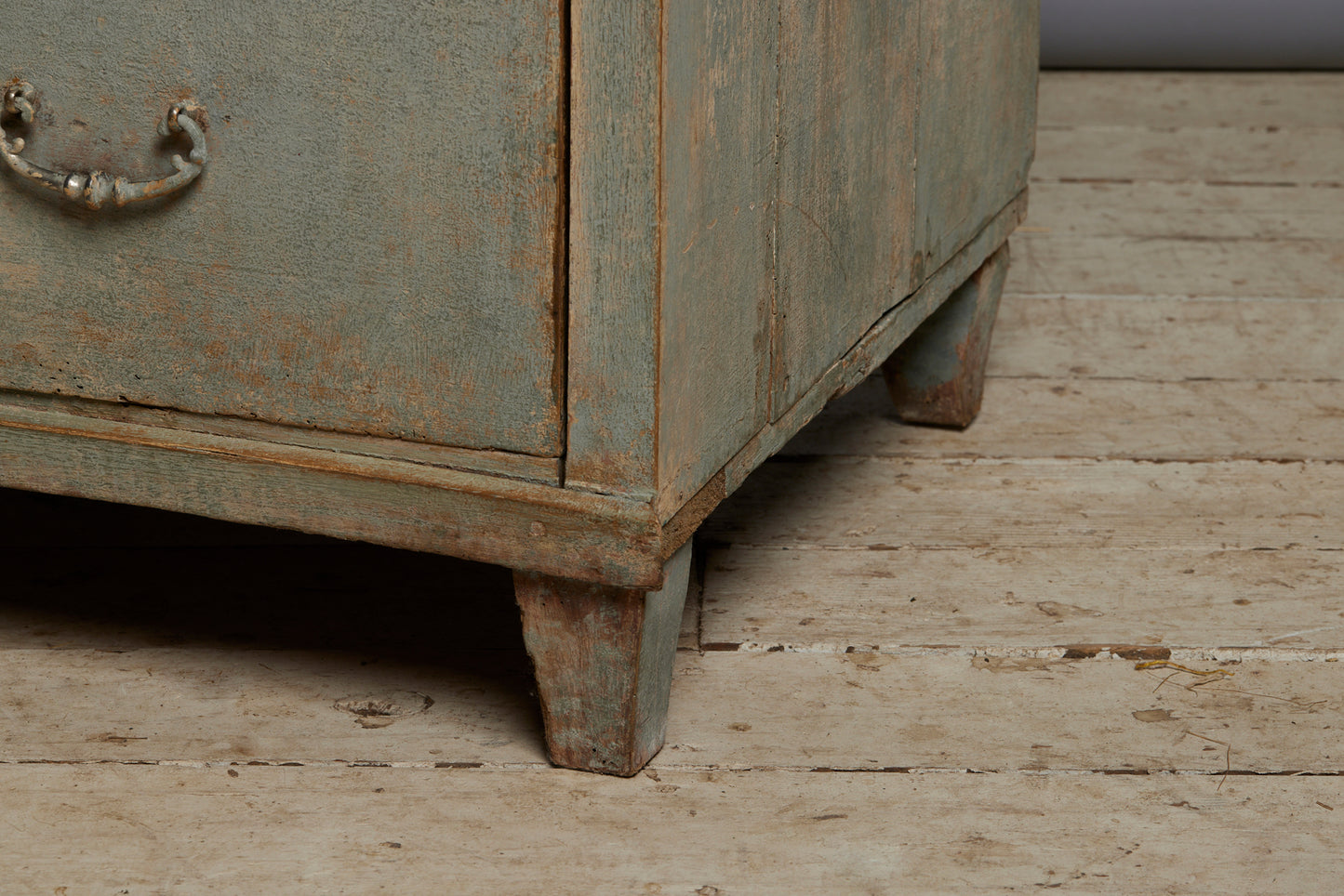 18th Century 2 Drawer Simple French Chest with Old Blue Grey Buttermilk Paint