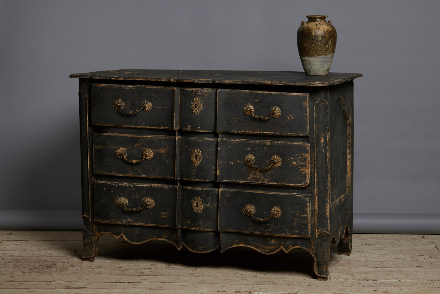 18th Century Three Drawer Provencal Walnut Chest in Old Blue Paint