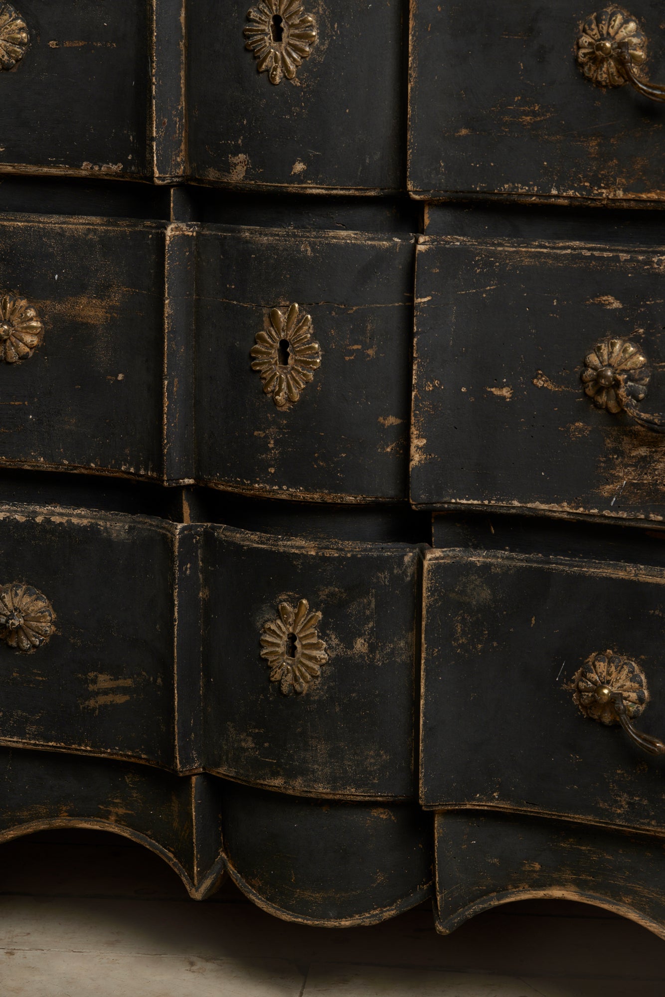 18th Century Three Drawer Provencal Walnut Chest in Old Blue Paint
