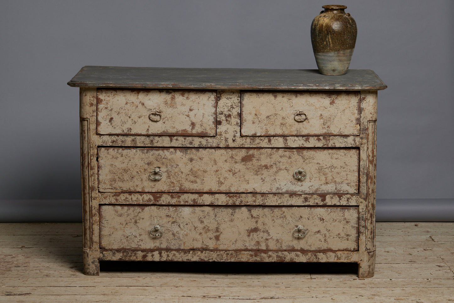Late 18th Century Painted French Walnut Five Drawer Chest with Original Hardware
