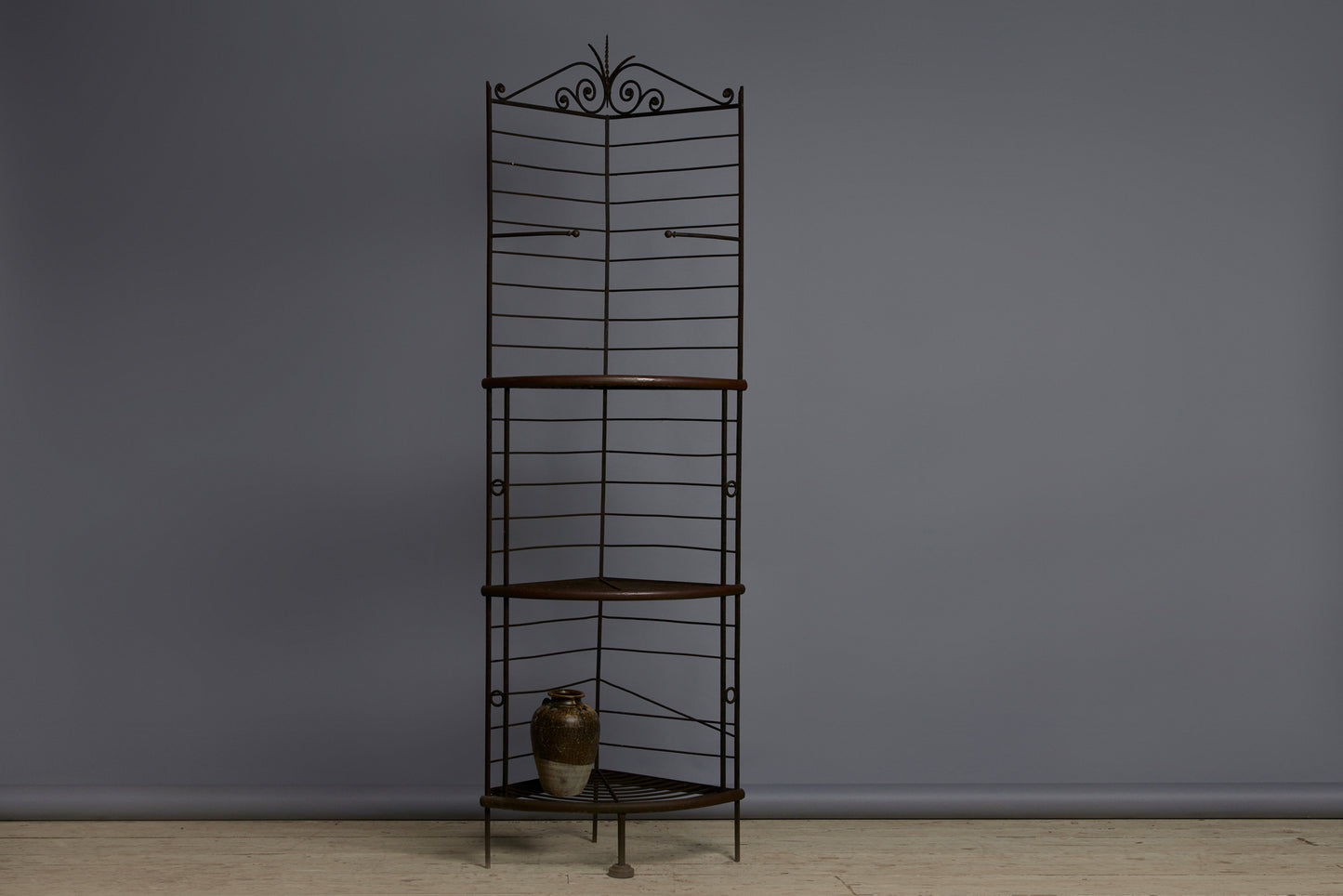 Turn of the 20th Century French Corner Bakers Rack with Four Shelves