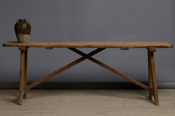 18th Century Spanish Pine Server Table with Stretcher Base