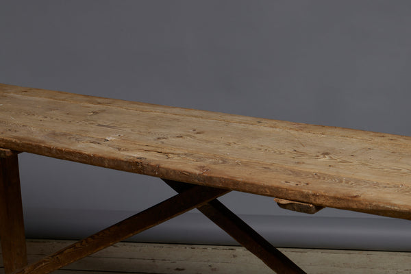 18th Century Spanish Pine Server Table with Stretcher Base
