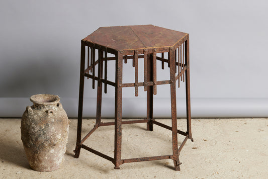 1930's Spanish Temple Raised Stand with An Iron Base & Painted Wooden Top