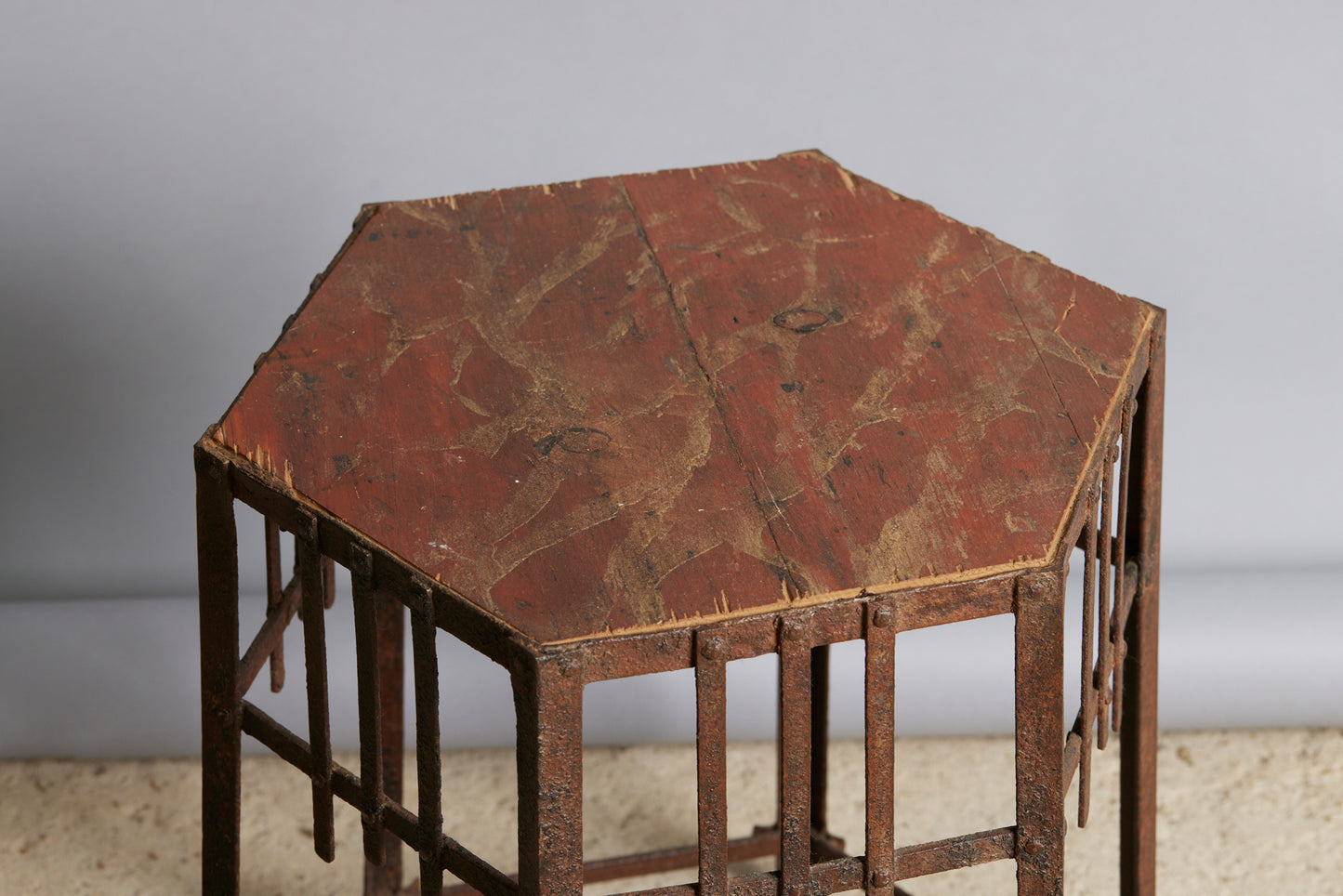 1930's Spanish Temple Raised Stand with An Iron Base & Painted Wooden Top