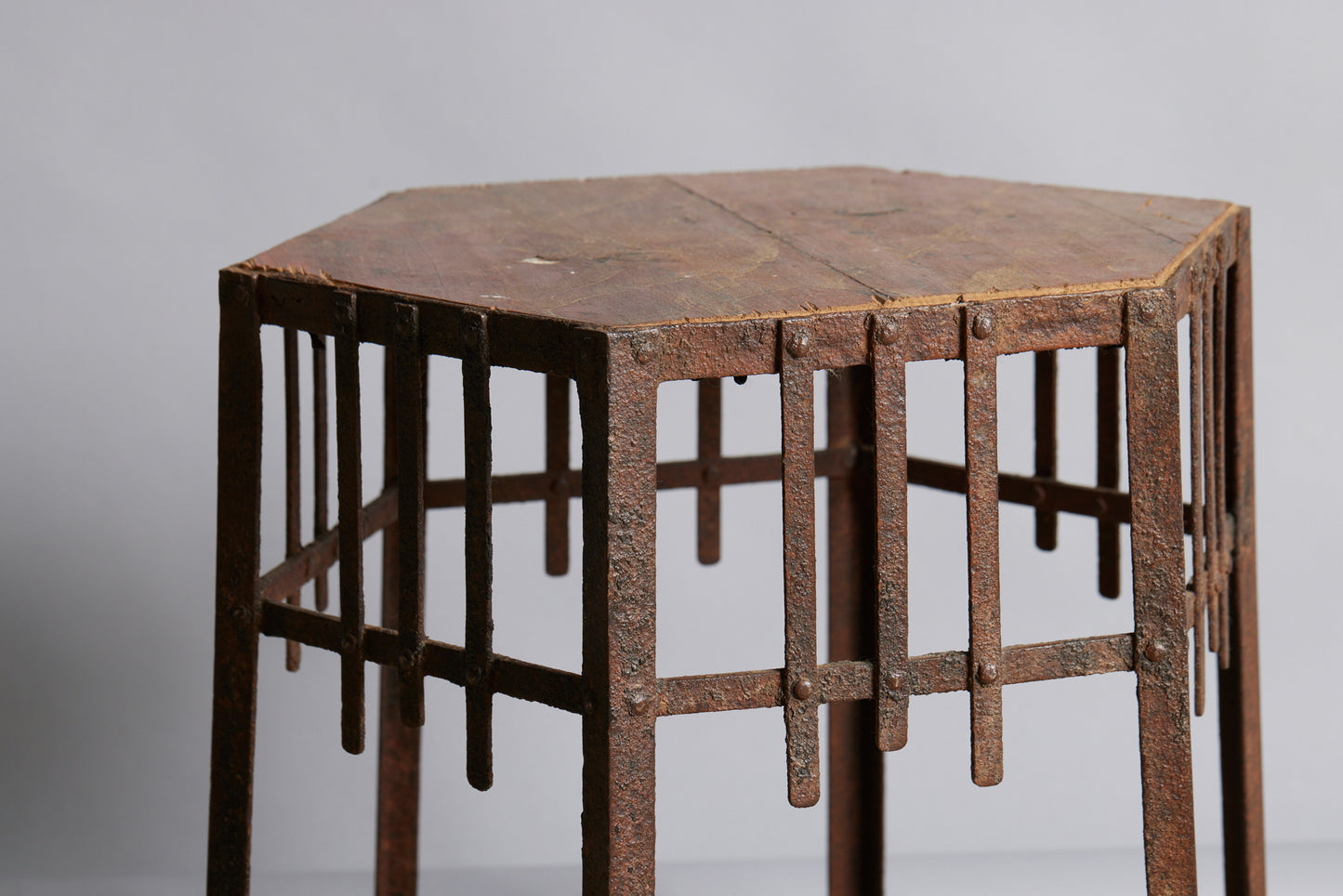 1930's Spanish Temple Raised Stand with An Iron Base & Painted Wooden Top