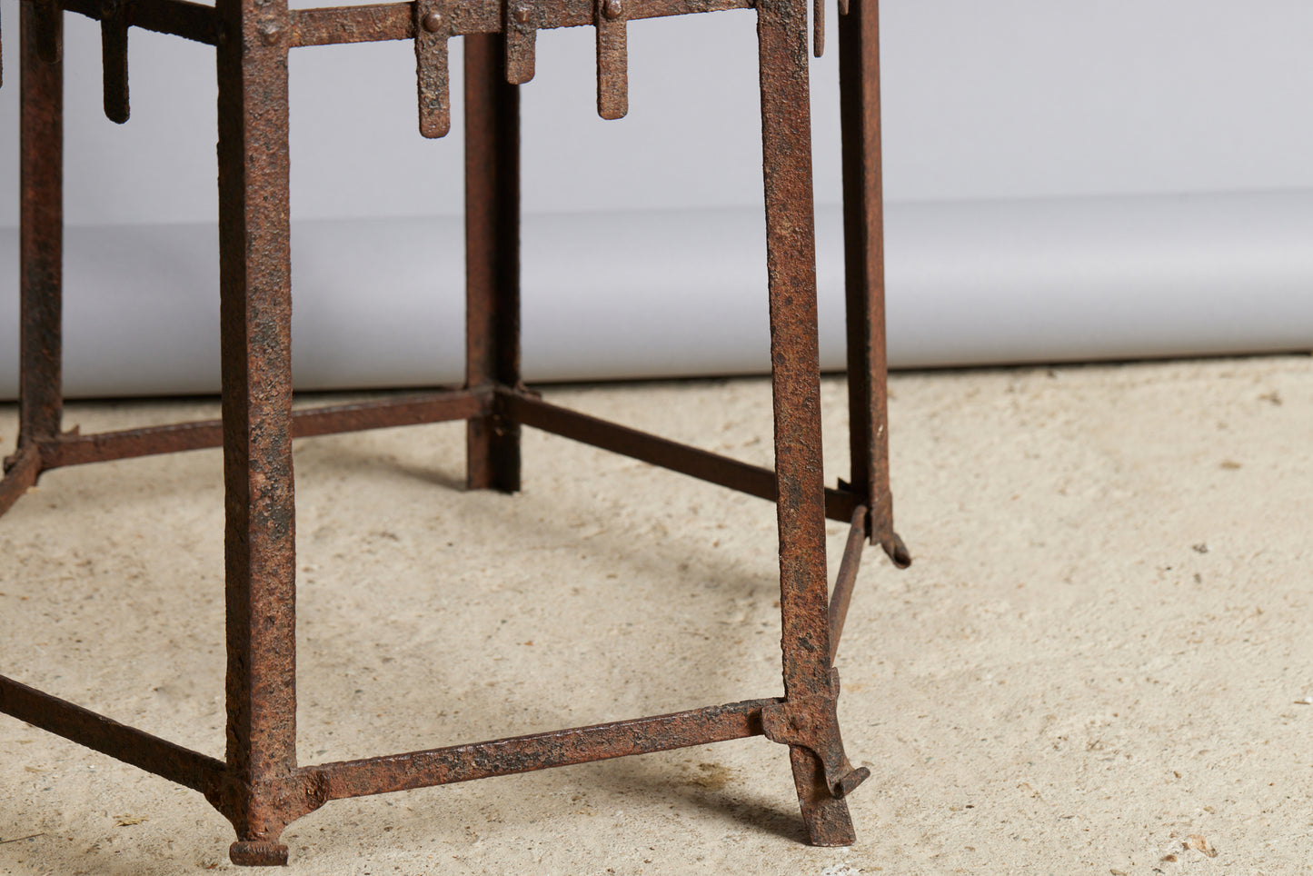 1930's Spanish Temple Raised Stand with An Iron Base & Painted Wooden Top