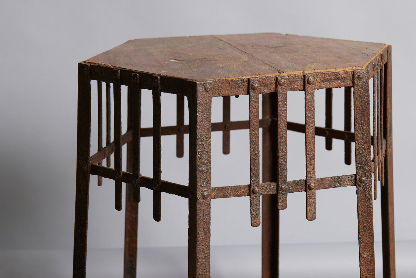 1930's Spanish Temple Raised Stand with An Iron Base & Painted Wooden Top