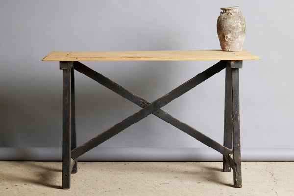 Spanish Scrub Top Table with A Black Cross "X" Base