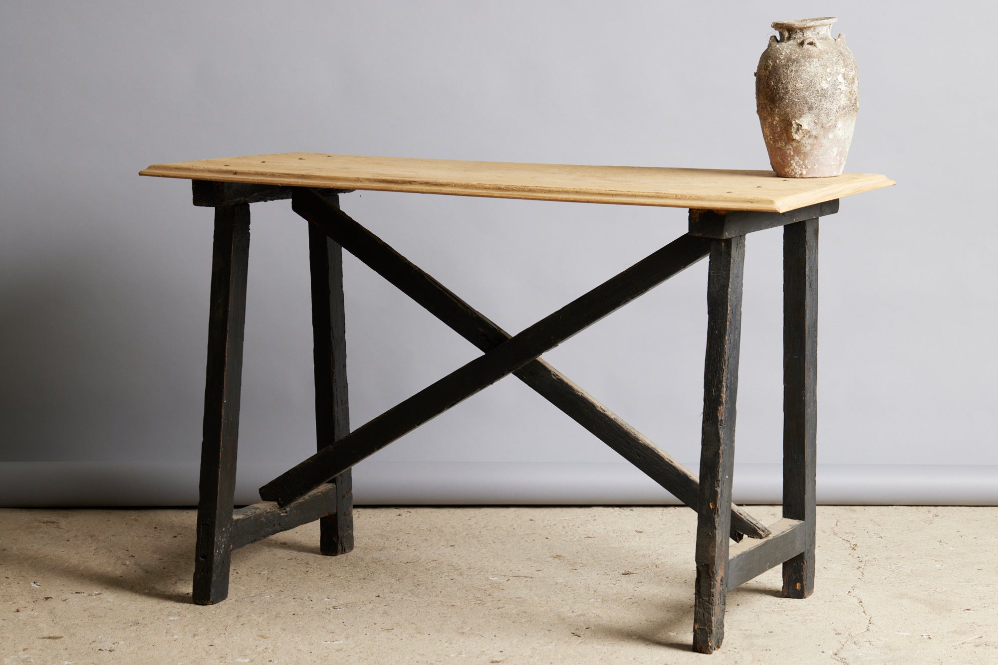 Spanish Scrub Top Table with A Black Cross "X" Base
