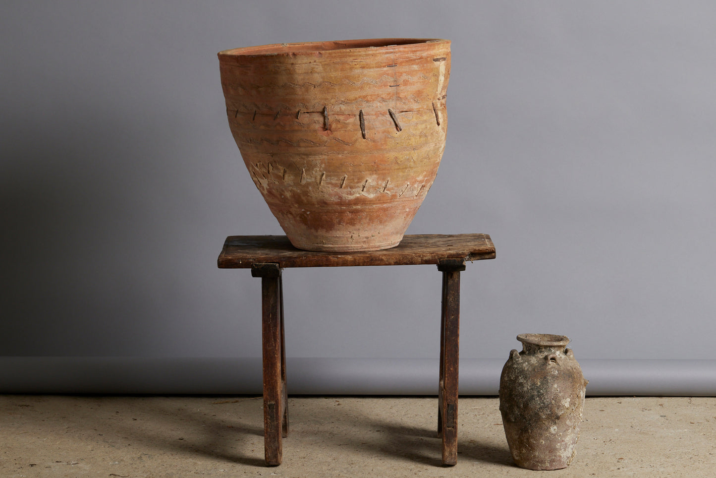 Southern Spanish Terra Cotta Pot with Sgraffito & Iron Staple Repair from the 19th Century