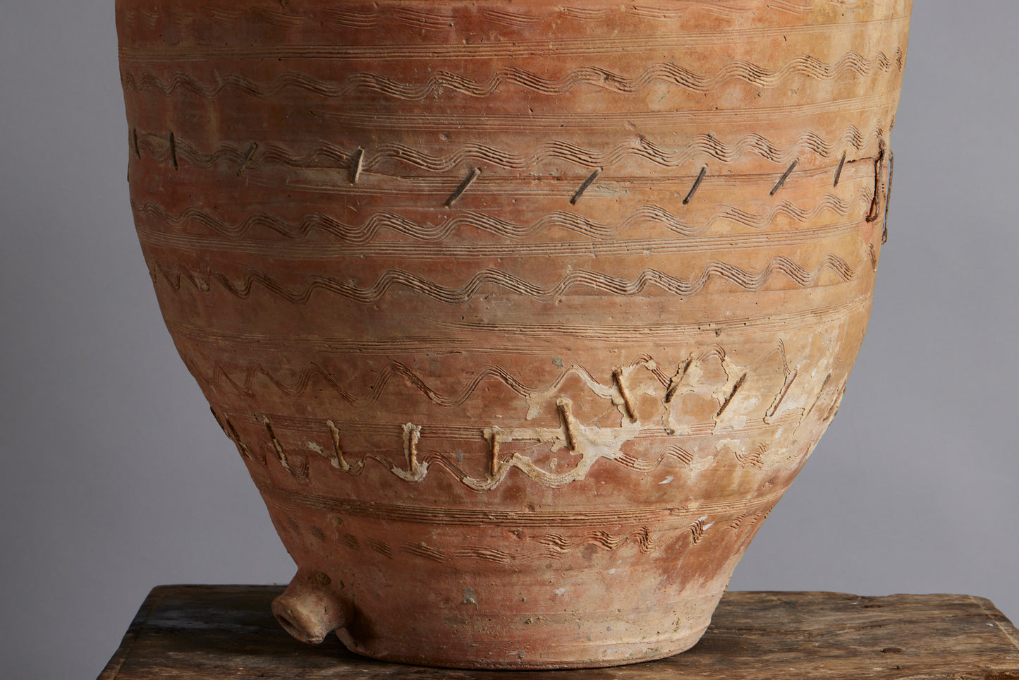Southern Spanish Terra Cotta Pot with Sgraffito & Iron Staple Repair from the 19th Century