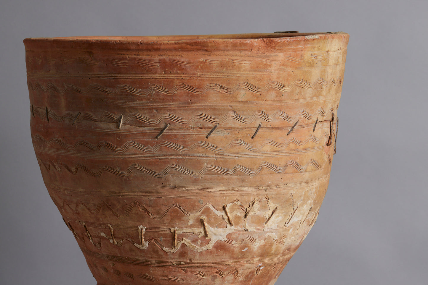 Southern Spanish Terra Cotta Pot with Sgraffito & Iron Staple Repair from the 19th Century