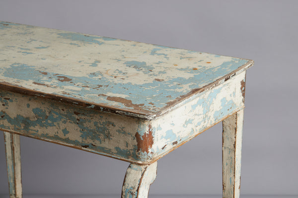 French 19th Century Walnut Server in Blue & White Old Painted Finish & Shaped Lower Shelf