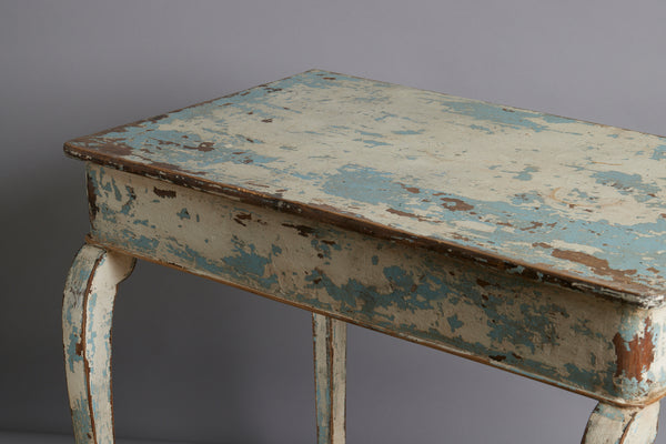 French 19th Century Walnut Server in Blue & White Old Painted Finish & Shaped Lower Shelf