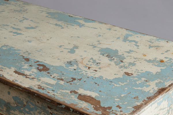 French 19th Century Walnut Server in Blue & White Old Painted Finish & Shaped Lower Shelf
