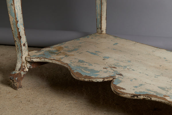 French 19th Century Walnut Server in Blue & White Old Painted Finish & Shaped Lower Shelf