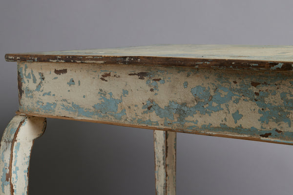 French 19th Century Walnut Server in Blue & White Old Painted Finish & Shaped Lower Shelf