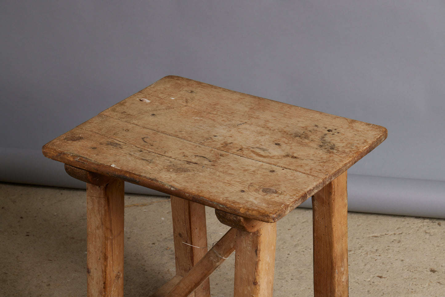 Small 19th Century Primitive Spanish Pine Side Stool