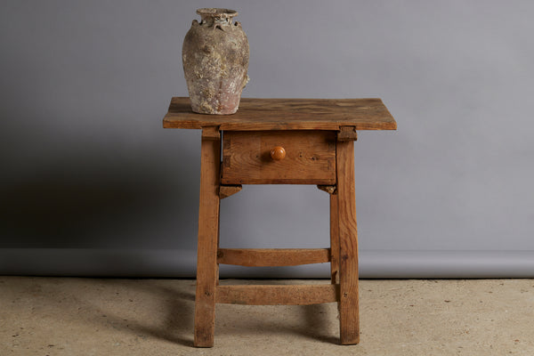 19th Centuy Spanish Pine Side Table with Dovetailed Drawer