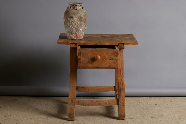 19th Centuy Spanish Pine Side Table with Dovetailed Drawer