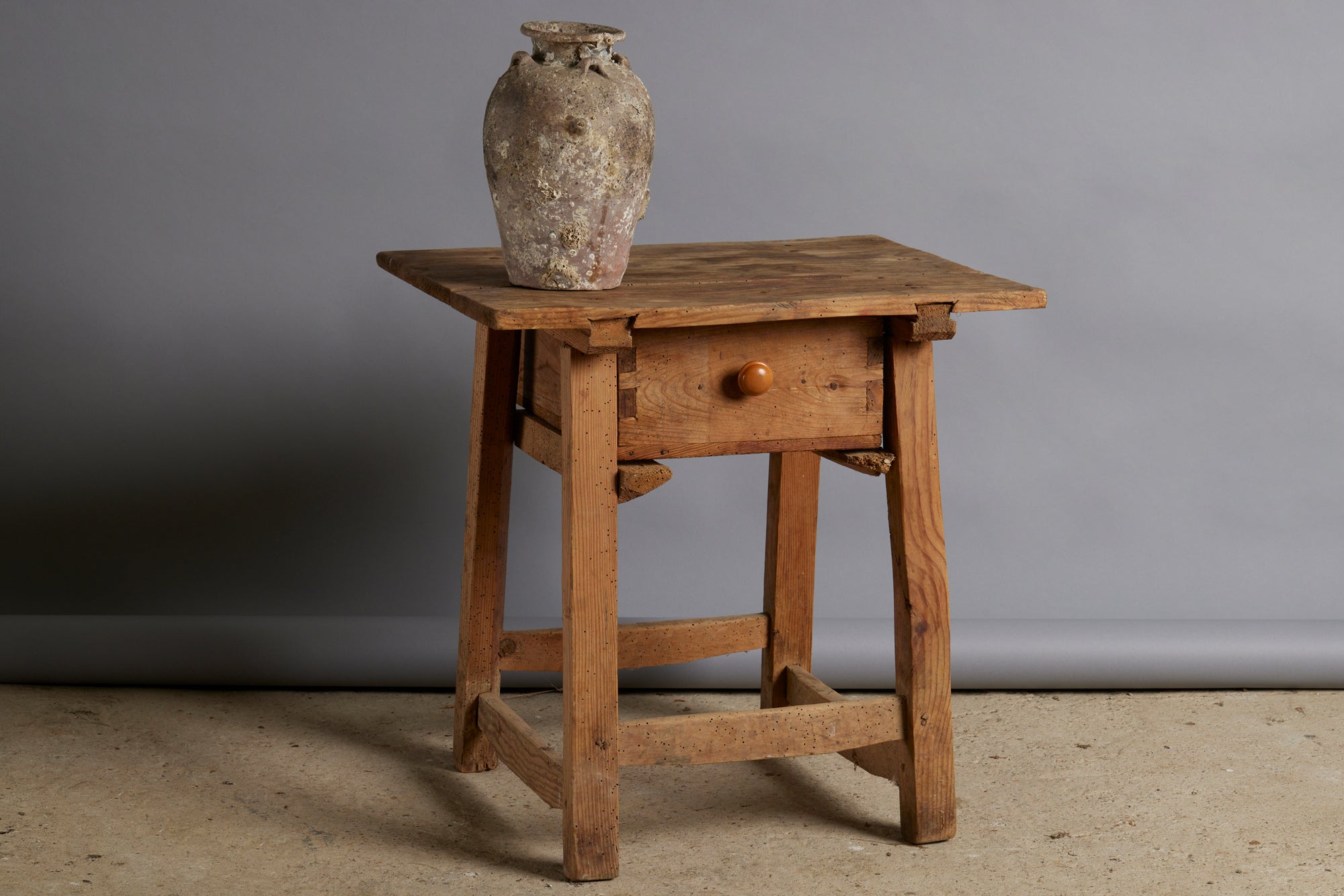 19th Centuy Spanish Pine Side Table with Dovetailed Drawer