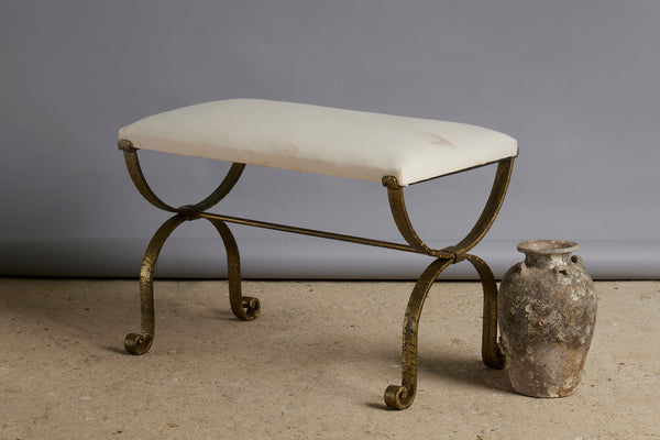 1940's Spanish Gilt Iron Base, Upholstered Top Bench