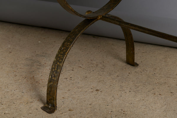 1940's Spanish Gilt Iron Base, Upholstered Top Bench